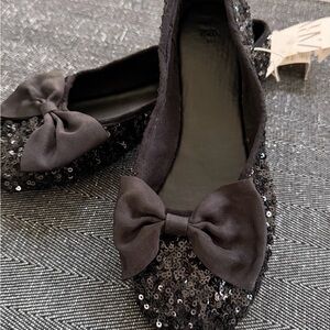 Zara Black Sequin Bow Kids Ballet Flats